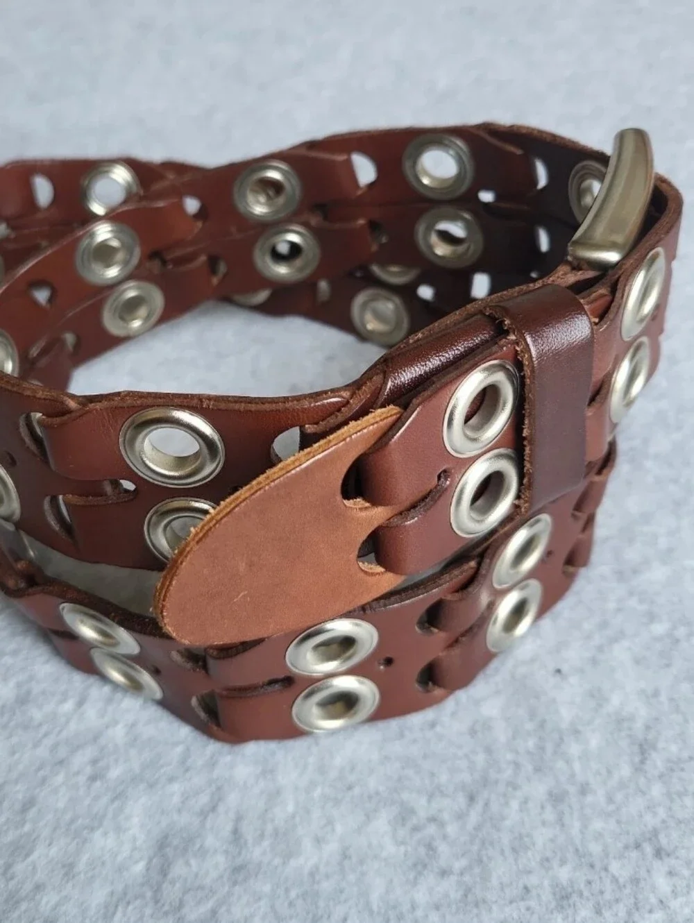 Italian Belt 38 Brown Leather Eyelets Grommets Rock Punk Grunge Streetwear Italy